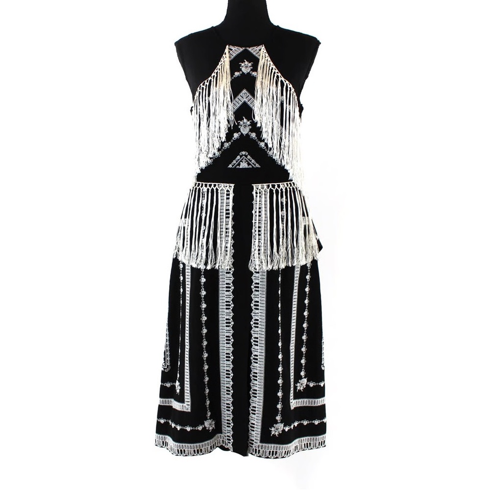 BCBGMAXAZRIA Black and White Fringe Dress